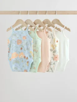 Next 5 Pack Vest Baby Bodysuits Blue Floral Clearance