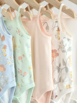 Next 5 Pack Vest Baby Bodysuits Blue Floral Clearance