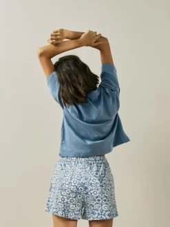 Next Cotton Short Set Pyjamas Blue Floral Sale