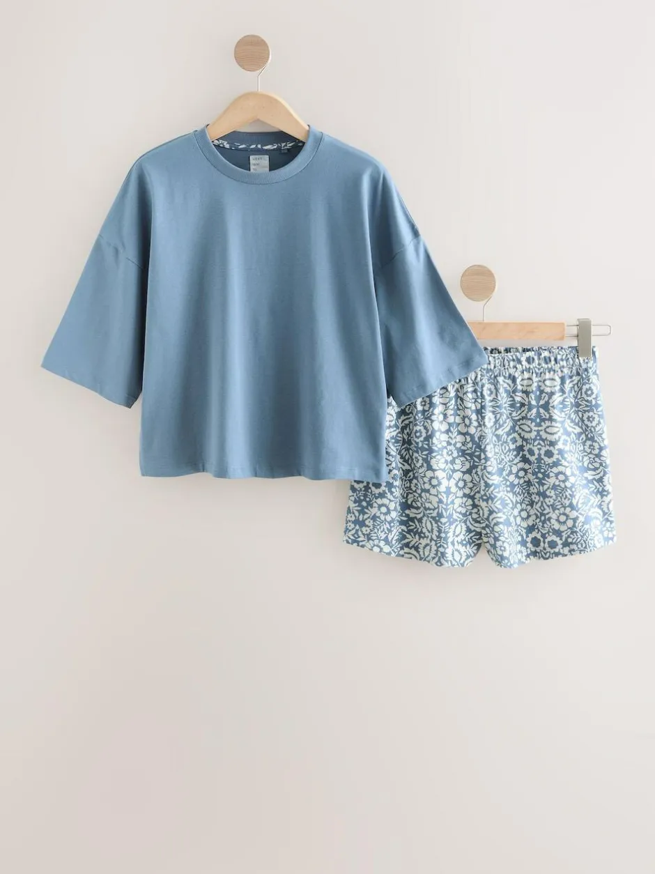 Next Cotton Short Set Pyjamas Blue Floral Sale