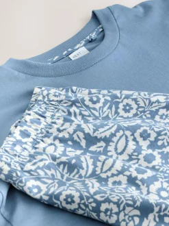 Next Cotton Short Set Pyjamas Blue Floral Sale