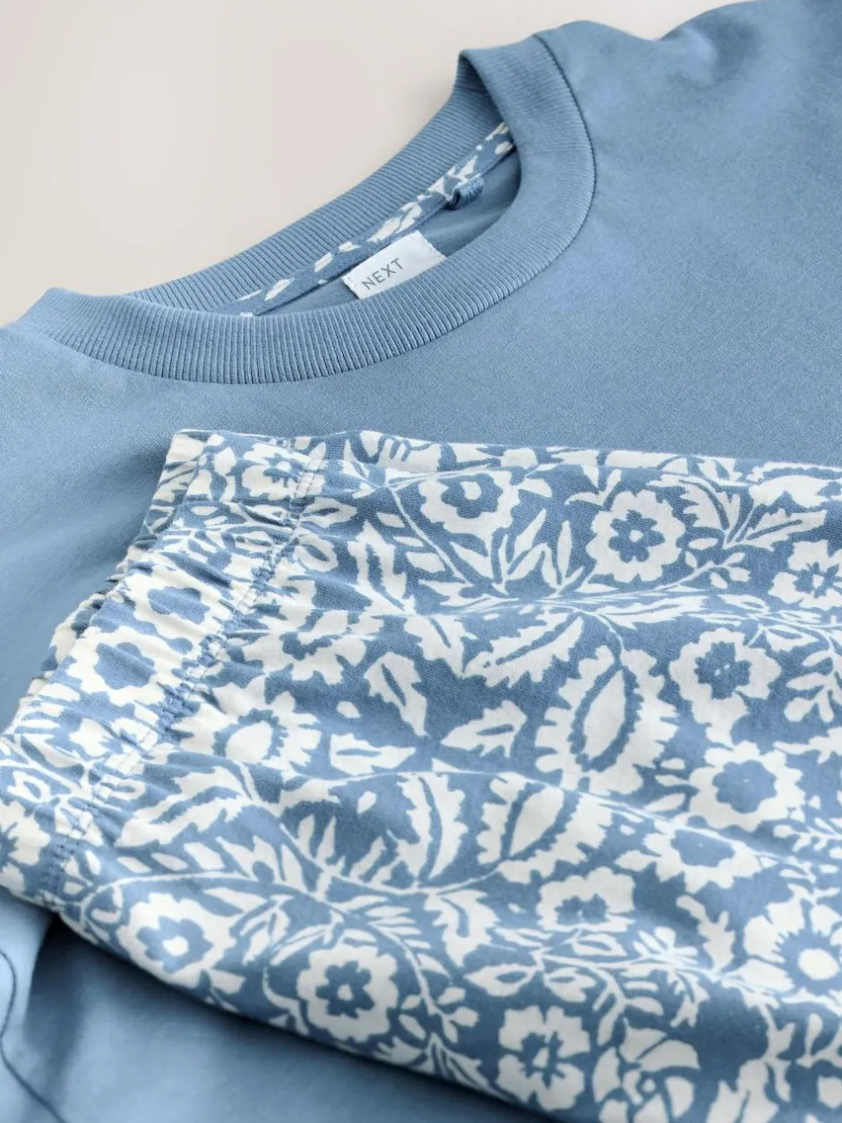Next Cotton Short Set Pyjamas Blue Floral Sale