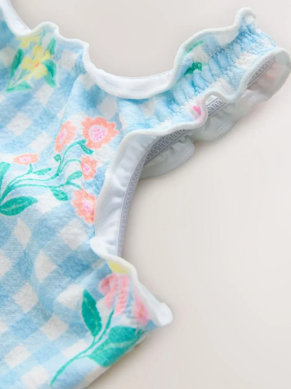 Next Lettuce Edge Swimsuit (3mths-7yrs) Blue Floral Gingham Best