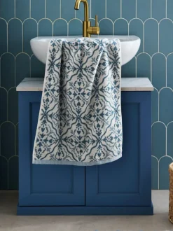 Next Blue Geo Tile 100% Cotton Towel Clearance