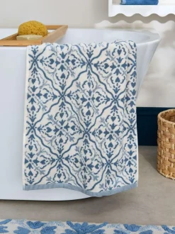 Next Blue Geo Tile 100% Cotton Towel Clearance
