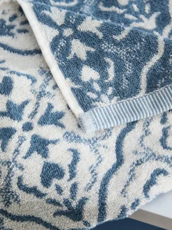 Next Blue Geo Tile 100% Cotton Towel Clearance