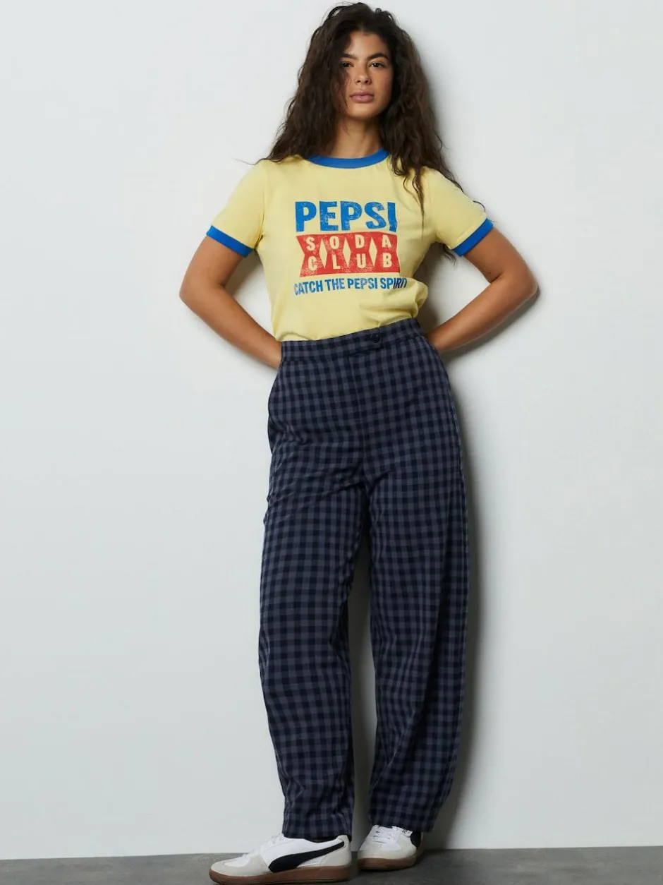 Next Blue Gingham Barrel Leg Trousers Clearance