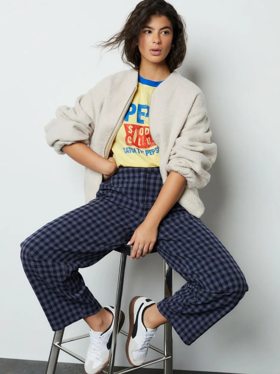 Next Blue Gingham Barrel Leg Trousers Clearance