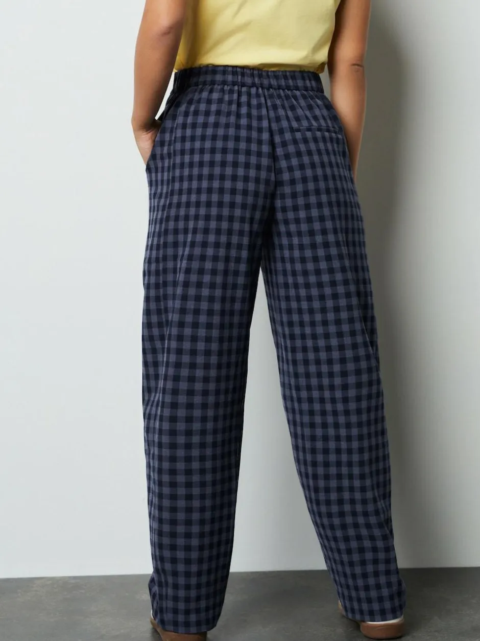 Next Blue Gingham Barrel Leg Trousers Clearance