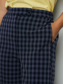 Next Blue Gingham Barrel Leg Trousers Clearance