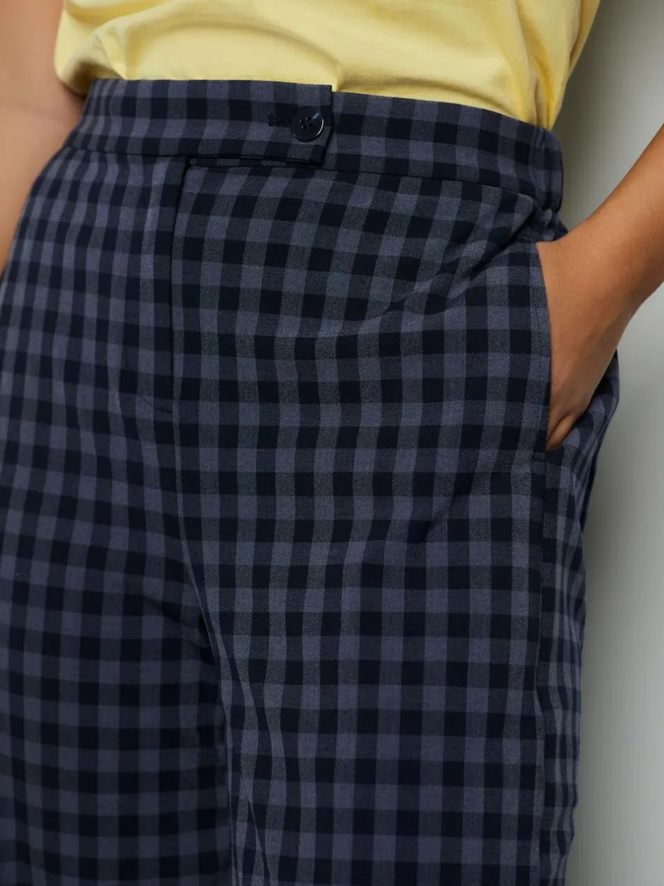 Next Blue Gingham Barrel Leg Trousers Clearance