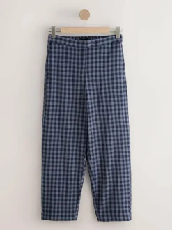 Next Blue Gingham Barrel Leg Trousers Clearance
