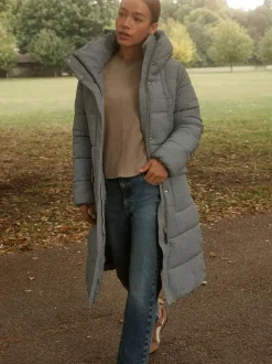 Next Blue Gingham Shower Resistant Padded Hooded Longline Coat Online