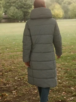 Next Blue Gingham Shower Resistant Padded Hooded Longline Coat Online