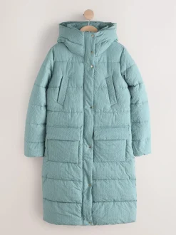 Next Blue Gingham Shower Resistant Padded Hooded Longline Coat Online