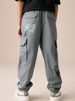 Next Blue Graffiti Loose Fit Cargo Trousers (3-16yrs) Outlet