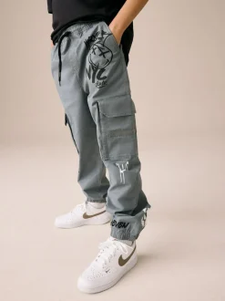 Next Blue Graffiti Loose Fit Cargo Trousers (3-16yrs) Outlet