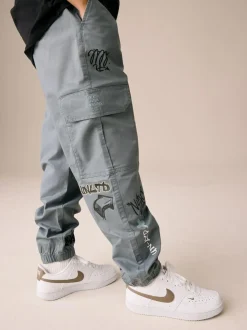 Next Blue Graffiti Loose Fit Cargo Trousers (3-16yrs) Outlet