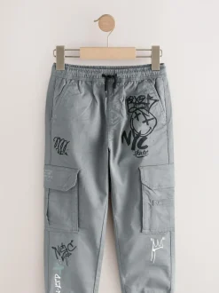 Next Blue Graffiti Loose Fit Cargo Trousers (3-16yrs) Outlet