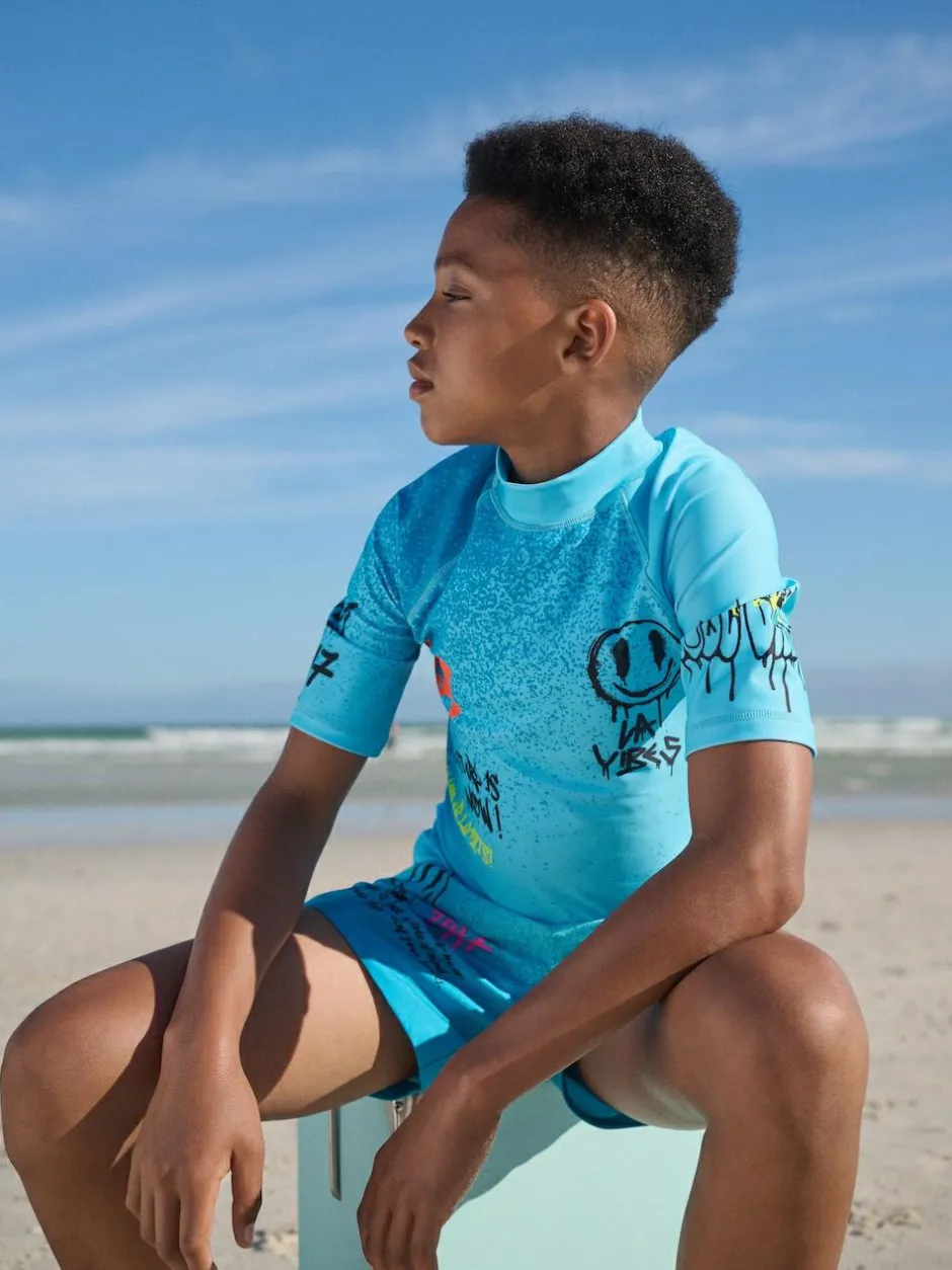 Next Blue Graffiti Short Sleeve Rash Vest (1.5-16yrs) Best