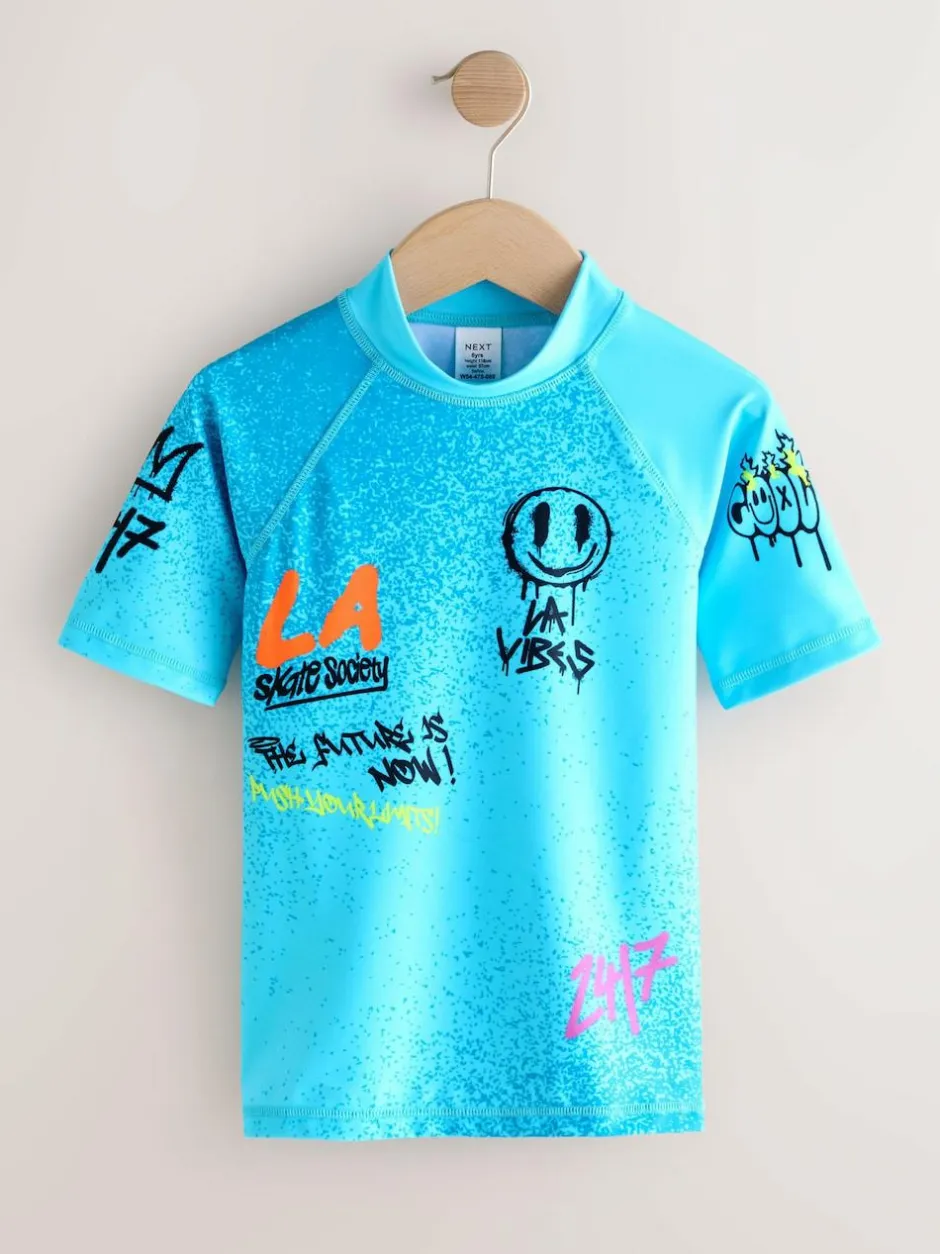Next Blue Graffiti Short Sleeve Rash Vest (1.5-16yrs) Best