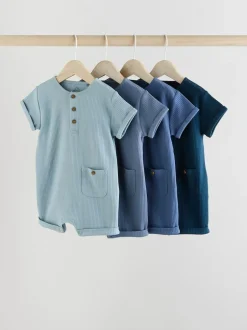 Next Grandad Button Neck 4 Pack Baby Rompers Blue Sale