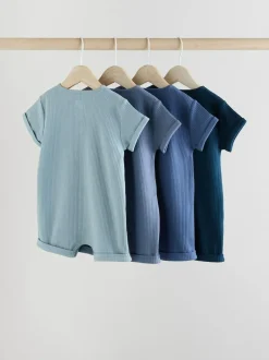 Next Grandad Button Neck 4 Pack Baby Rompers Blue Sale