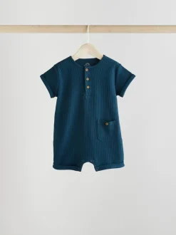 Next Grandad Button Neck 4 Pack Baby Rompers Blue Sale