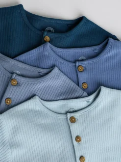 Next Grandad Button Neck 4 Pack Baby Rompers Blue Sale