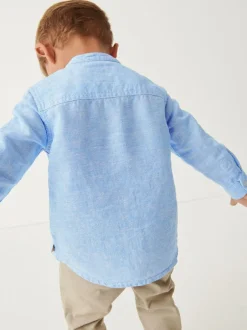 Next Grandad Collar Linen Mix Shirt (3mths-7yrs) Blue Outlet