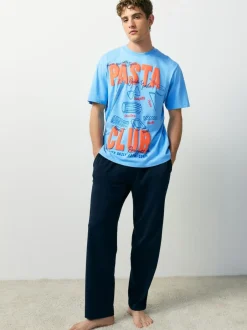 Next Blue Graphic Short Sleeve Jersey Pyjamas Set New