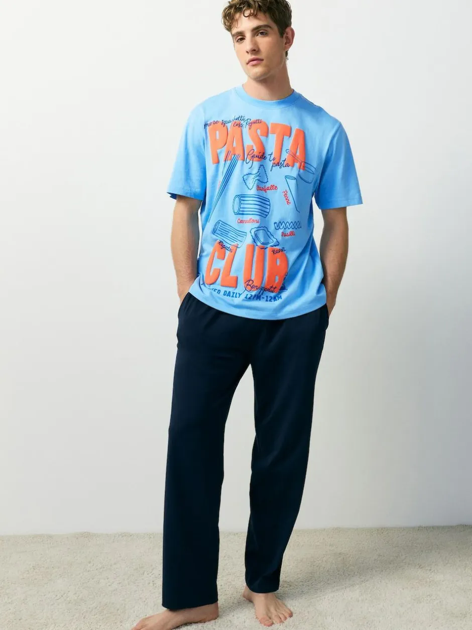 Next Blue Graphic Short Sleeve Jersey Pyjamas Set New