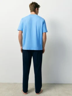 Next Blue Graphic Short Sleeve Jersey Pyjamas Set New