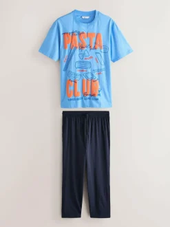 Next Blue Graphic Short Sleeve Jersey Pyjamas Set New