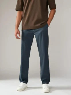 Next Blue Grey Mid Straight Fit Stretch Chinos Trousers Clearance