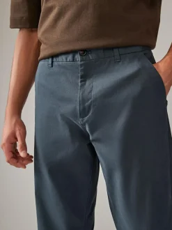 Next Blue Grey Mid Straight Fit Stretch Chinos Trousers Clearance