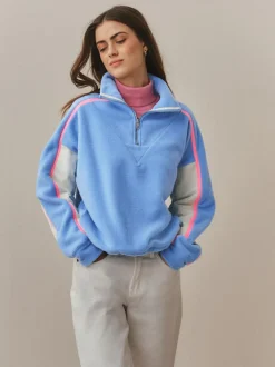 Next Half Zip Fleece with Colourblock Panels Blue Clearance