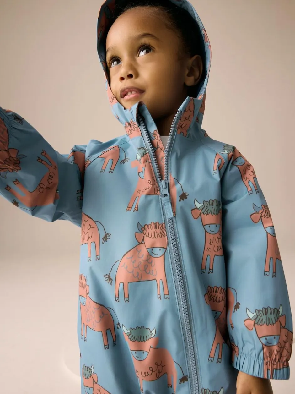 Next Blue Hamish Print Waterproof Fleece Lined Puddlesuit (3mths-7yrs) Best