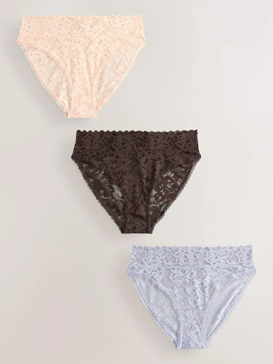 Next High Leg All Over Lace Knickers 3 Pack Blue Discount
