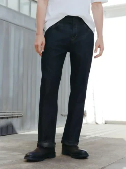 Next Straight Fit Signature Brushed Cosy Check Denim Jeans Blue Indigo Rinse Best