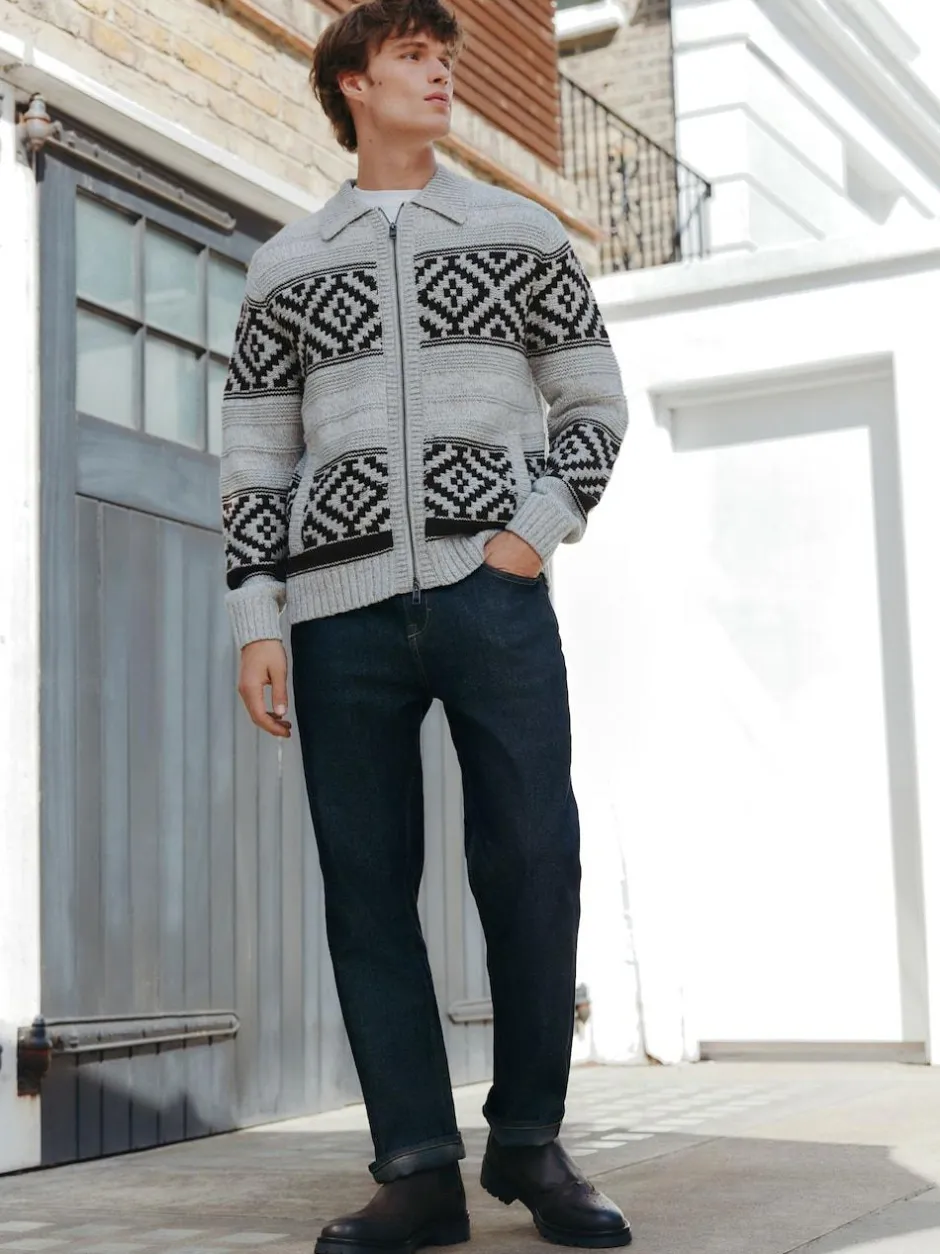 Next Straight Fit Signature Brushed Cosy Check Denim Jeans Blue Indigo Rinse Best