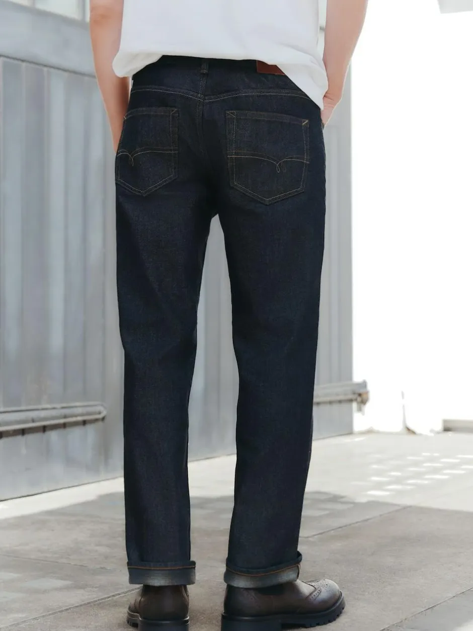 Next Straight Fit Signature Brushed Cosy Check Denim Jeans Blue Indigo Rinse Best