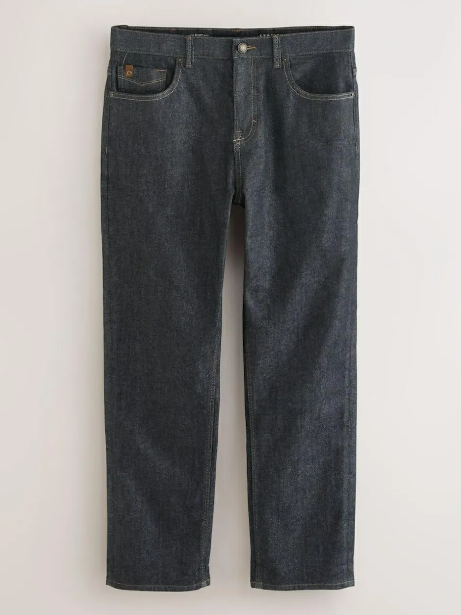 Next Straight Fit Signature Brushed Cosy Check Denim Jeans Blue Indigo Rinse Best