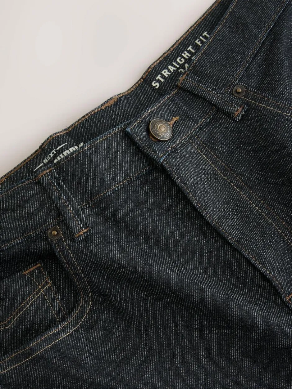 Next Straight Fit Signature Brushed Cosy Check Denim Jeans Blue Indigo Rinse Best