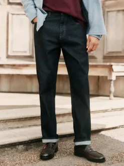 Next Straight Fit Signature Brushed Cosy Denim Jeans With Wool Blue Indigo Rinse Outlet
