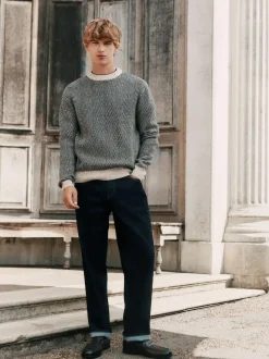 Next Straight Fit Signature Brushed Cosy Denim Jeans With Wool Blue Indigo Rinse Outlet