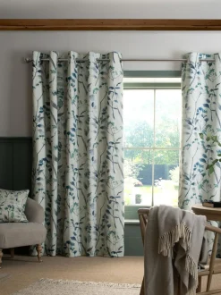 Next Isla Floral Print Blackout/Thermal Eyelet Curtains Blue Best