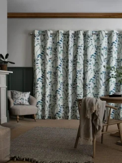 Next Isla Floral Print Blackout/Thermal Eyelet Curtains Blue Best