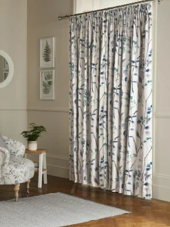 Next Isla Floral Print Pencil Pleat Blackout/Thermal Curtains Blue