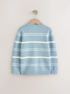 Next Blue Knitted Stripe Crew Neck 100% Cotton Jumper (3-16yrs) New